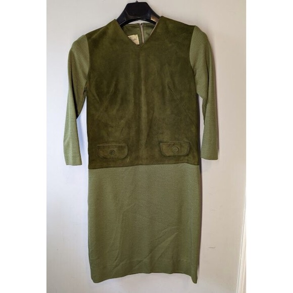 Vintage Bobbie Brooks 100% Wool Double Knit Green Dress Size 8 - Picture 1 of 5